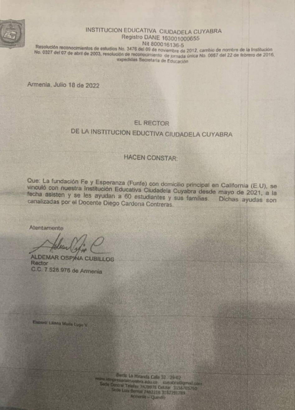 Amigos de Funfe letter