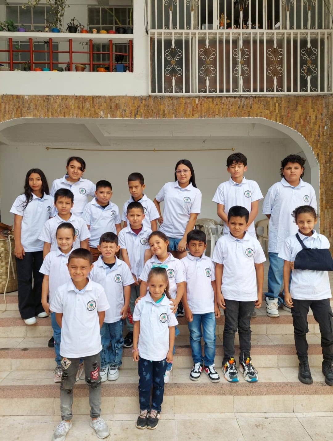 students standing on steps