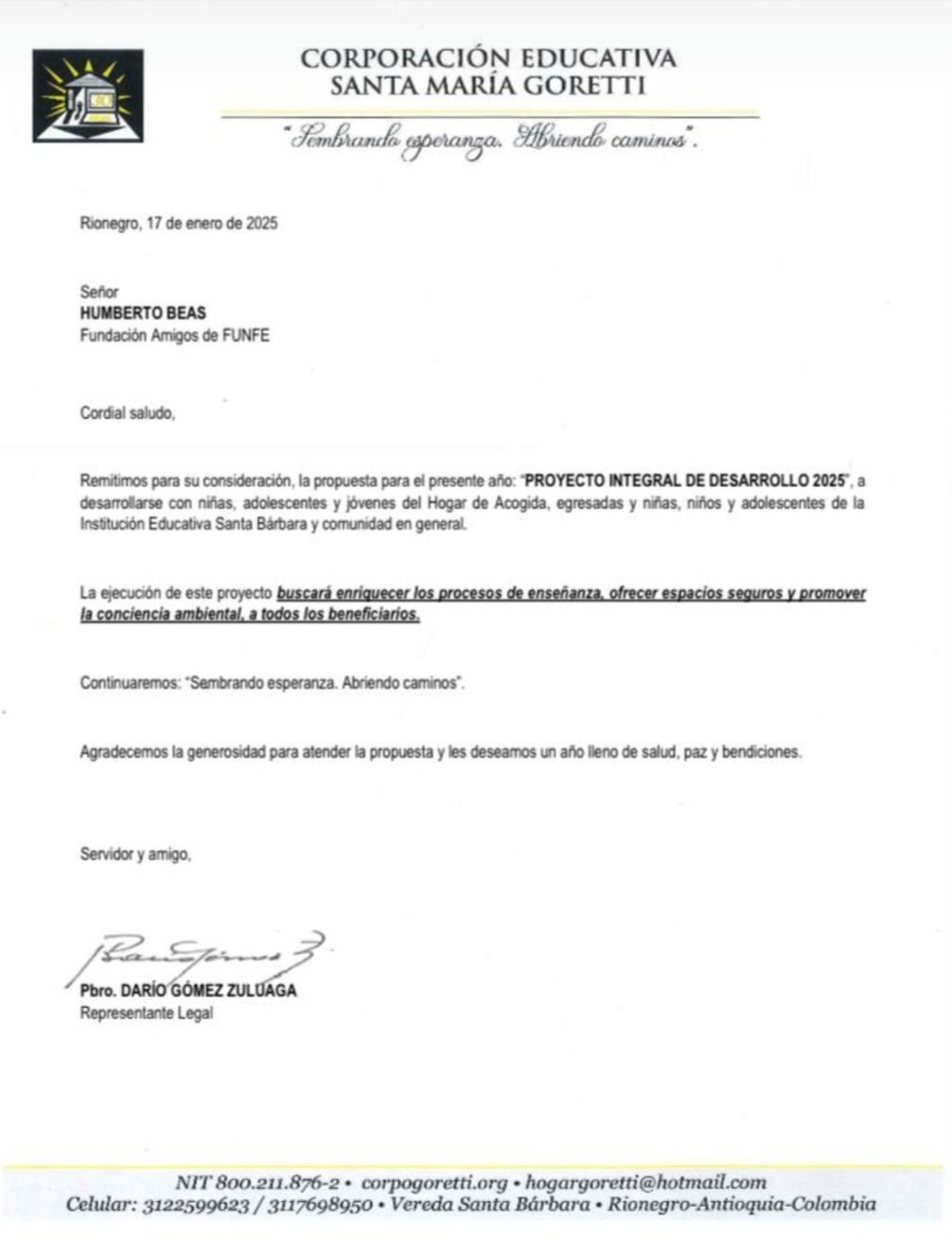 Amigos de Funfe letter