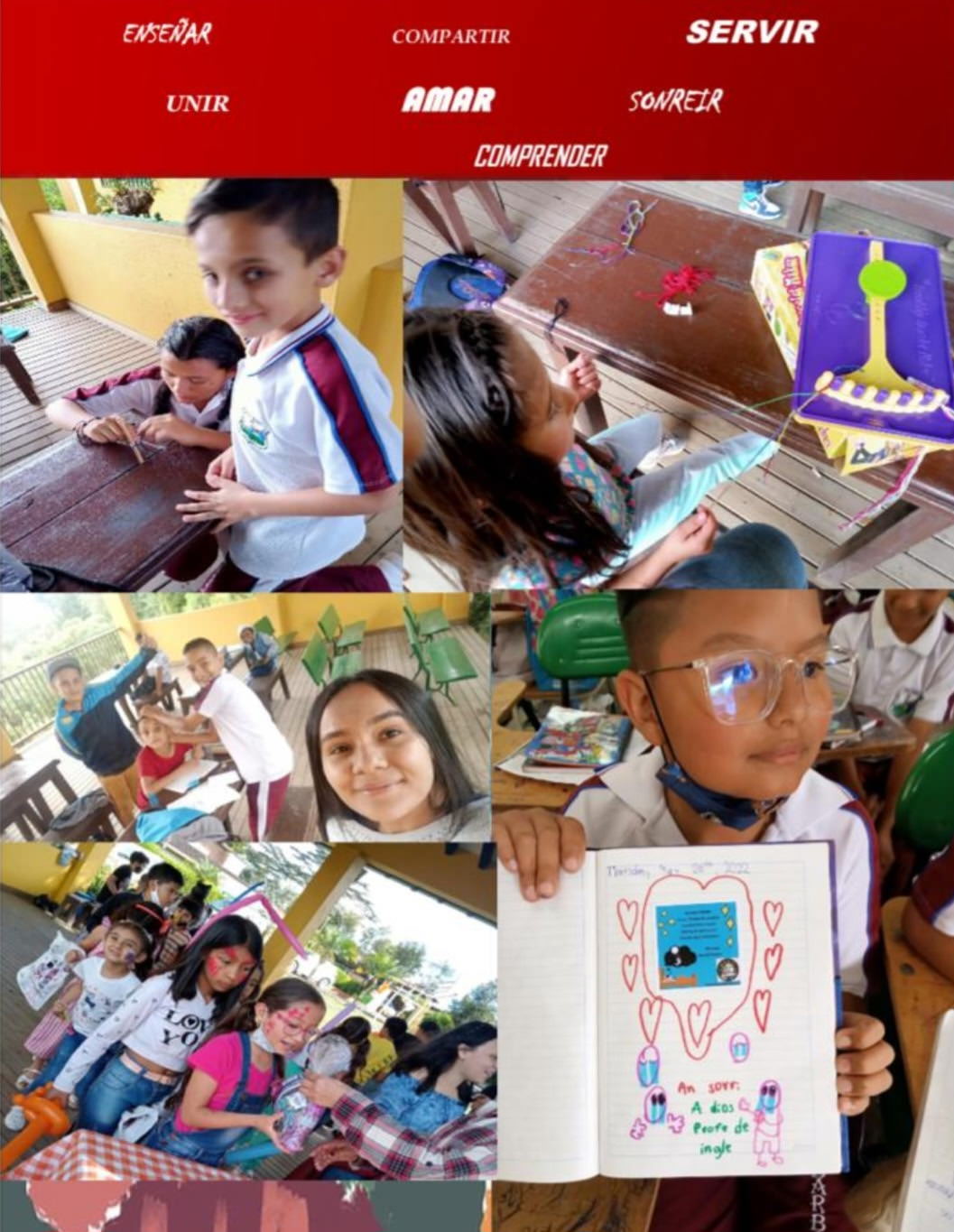 collage of children doing arts and crafts in school
