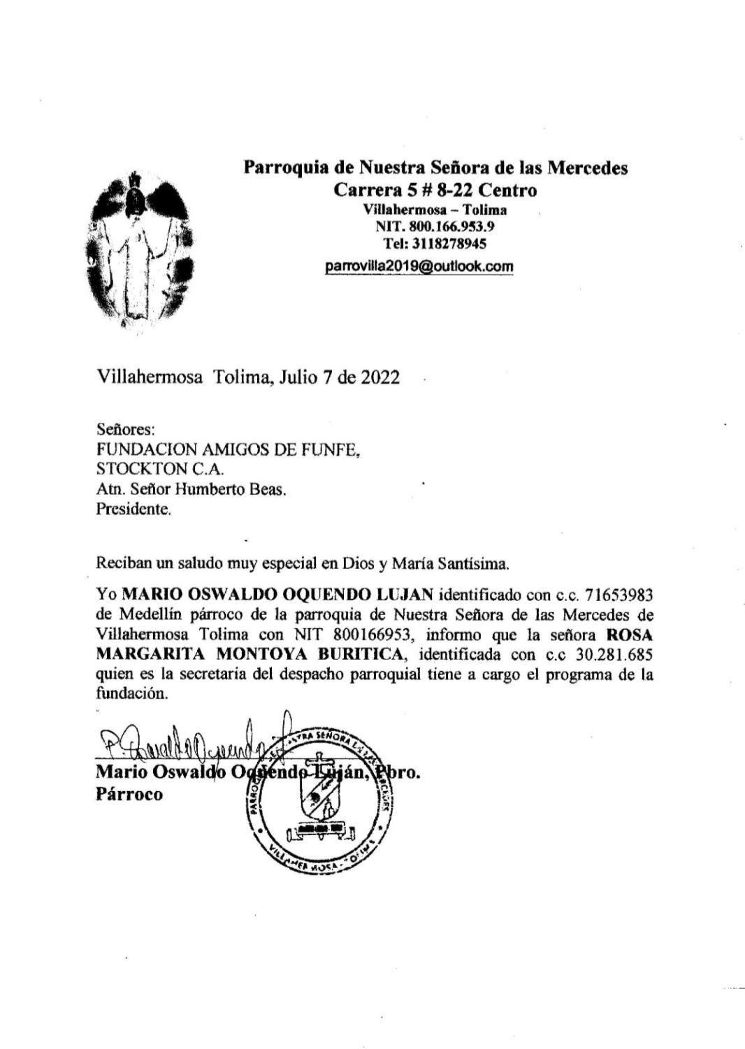Amigos de Funfe letter